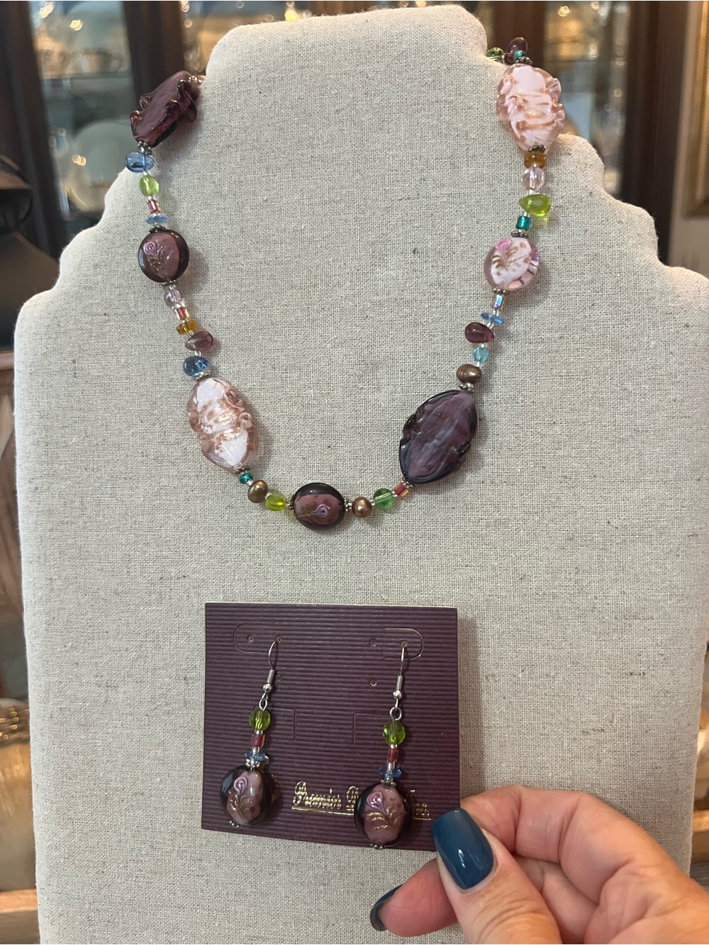 Purple & Pink Beaded Necklace and earring set from Premier Designs.